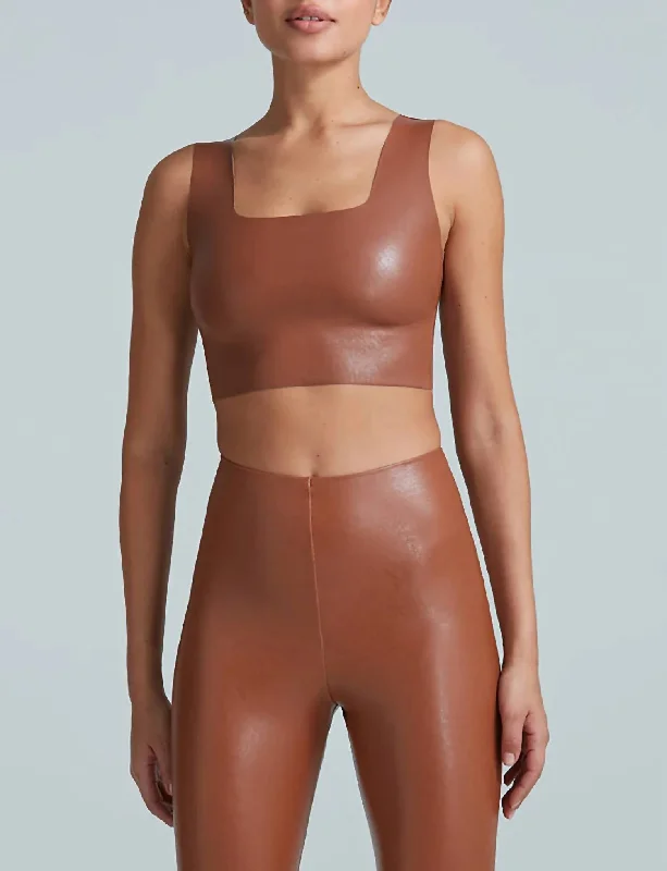 Faux Leather Square Neck Crop In Cocoa
