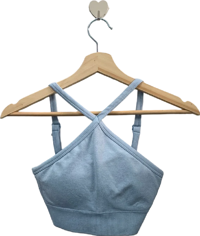 Bo+Tee Light Blue Cropped Cross-Back Sports Bra XS