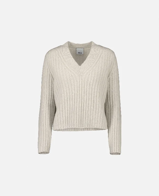 V-Pullover aus Cashmere-Mischung in Weiß