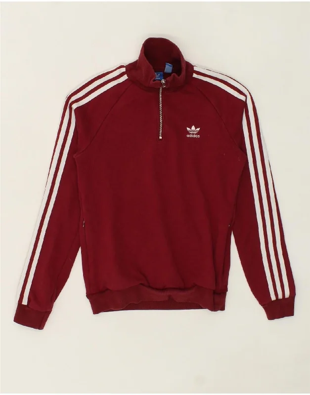 ADIDAS Womens Zip Neck Sweatshirt Jumper UK 6 XS Burgundy Cotton