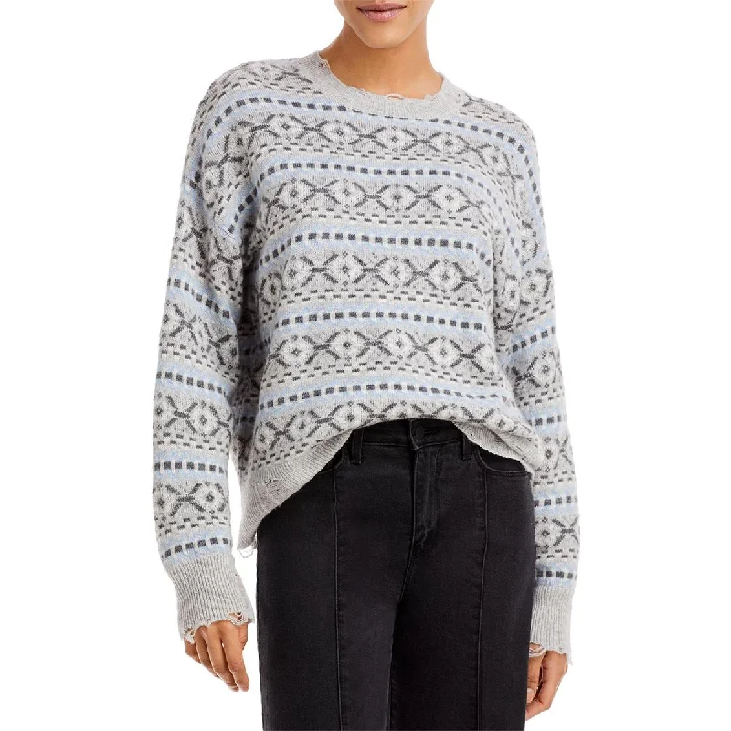 Aqua Cashmere Womens Cashmere Printed Pullover Sweater