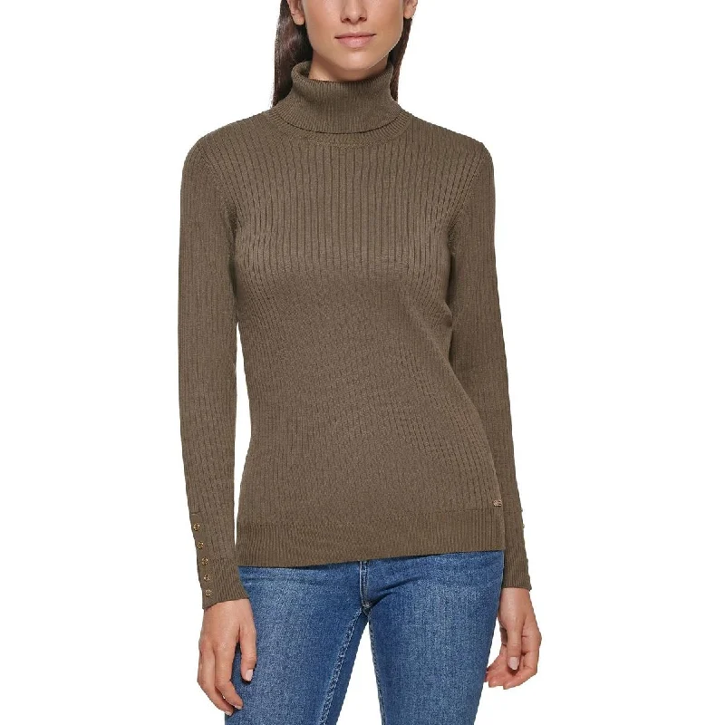 Calvin Klein Womens Button Turtleneck Pullover Sweater