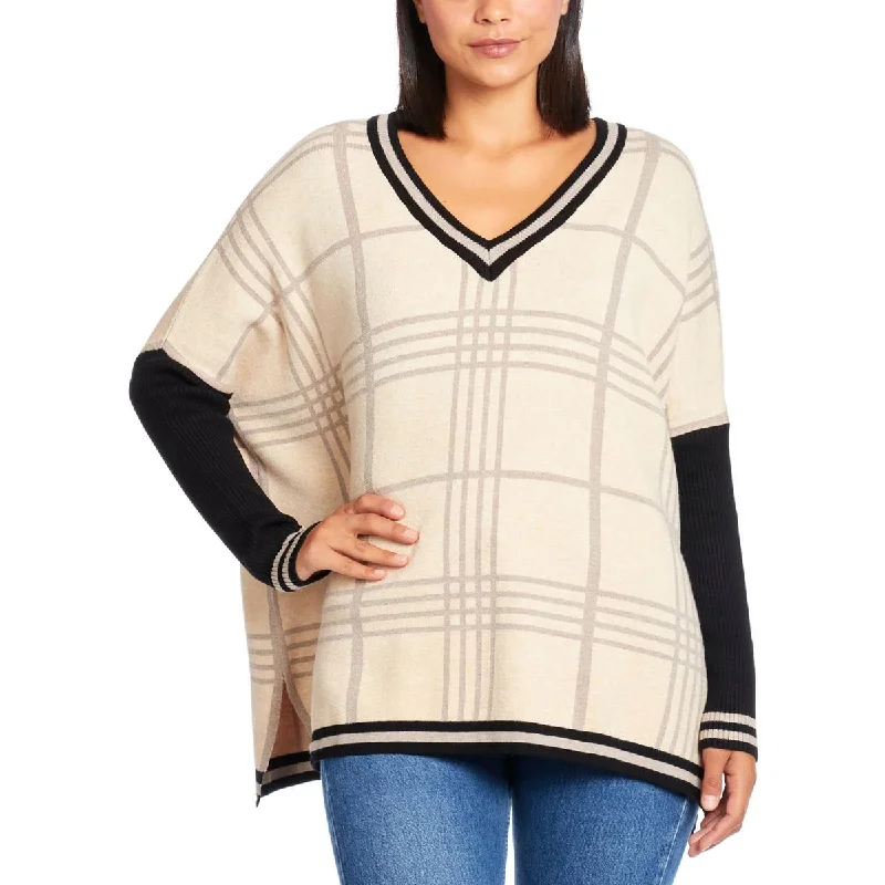 Joseph A. Womens V-Neck Knit Poncho Sweater