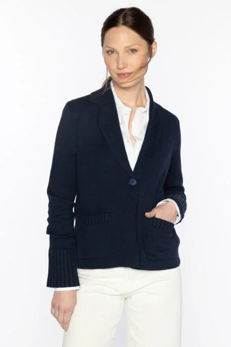 Kinross Cashmere Rib Trim Notch Collar Cardi