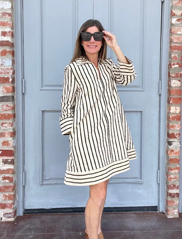 Blk & Cream Stripe Collard Mini