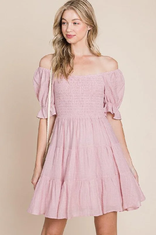 Blush Puff Sleeve Mini Dress