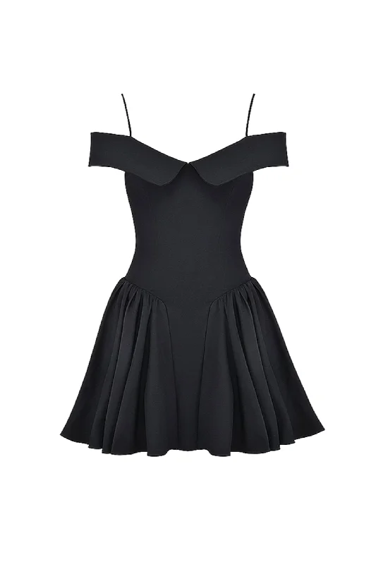 Elida Off Shoulder Mini Dress in Black by House of CB