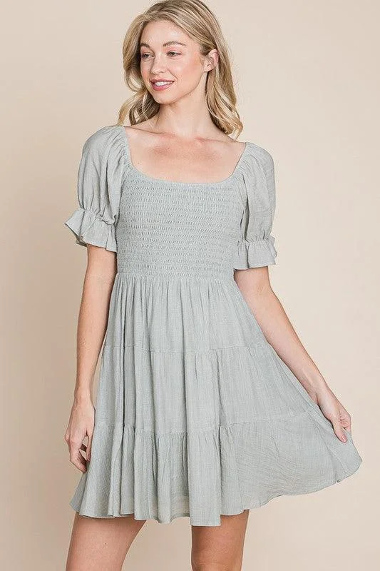 Sage Puff Sleeve Mini Dress