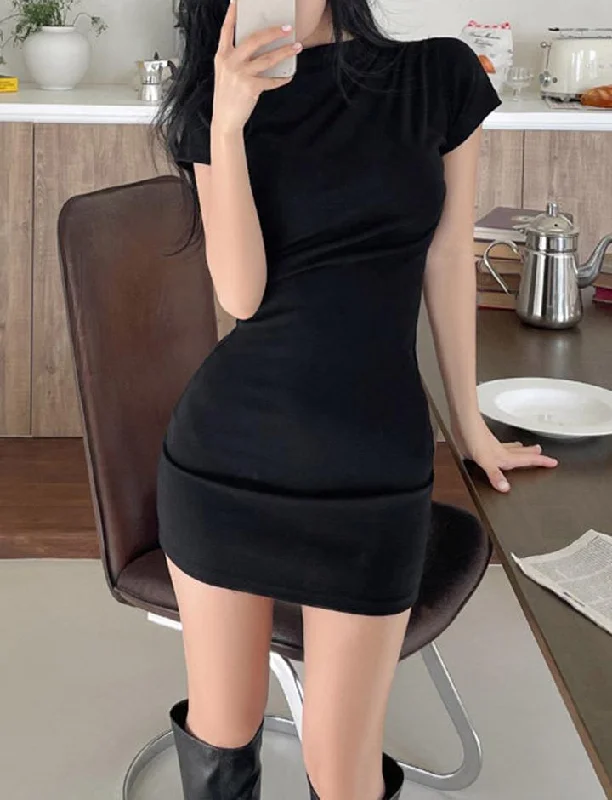 Solid Color Bodycon Mini Dress For