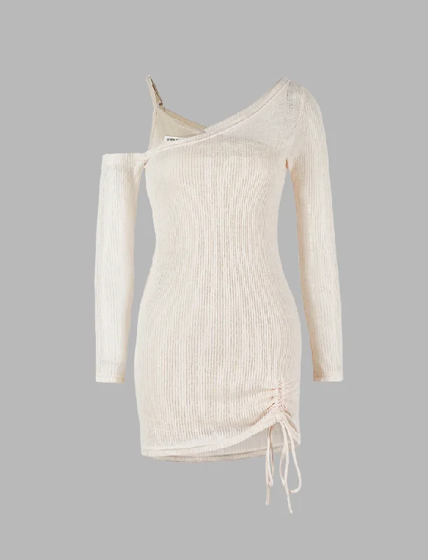 Solid Knitted Long Sleeve Mini Dress