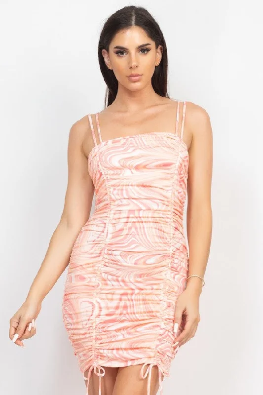 Swirl Sorbet Double-Strap Ruched Dress