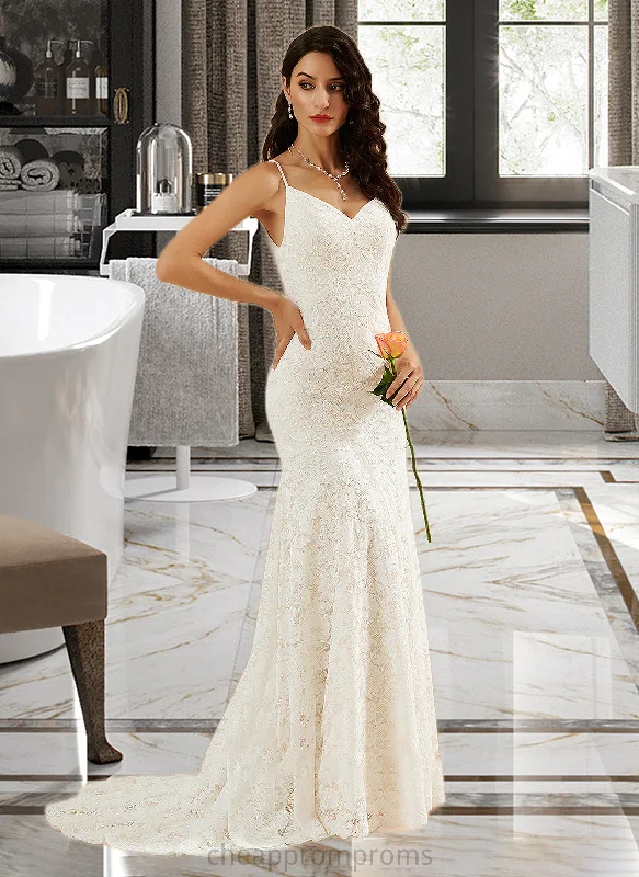 Fatima Trumpet/Mermaid V-neck Court Train Wedding Dress STIP0013725 Wedding Dress Long