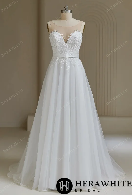 Illusion Neckline A-Line Wedding Dress Romantic Wedding Dress