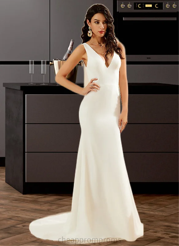 Lynn Trumpet/Mermaid V-neck Court Train Wedding Dress STIP0013714 Beautiful Lace Gown