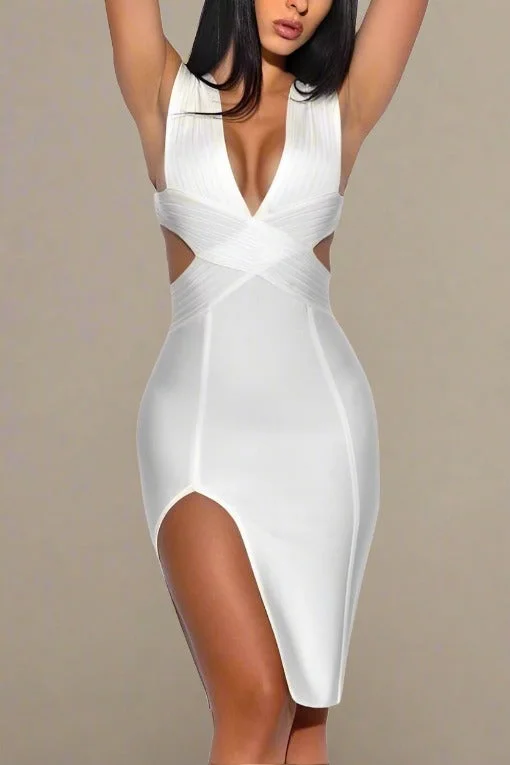 Pia Bandage Dress - Pearl White Lace Wedding Dress