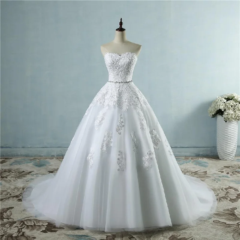 Plus Size Sexy White Ivory Lace Flower Maxi Sweetheart Wedding Dress Lace A-line Dress