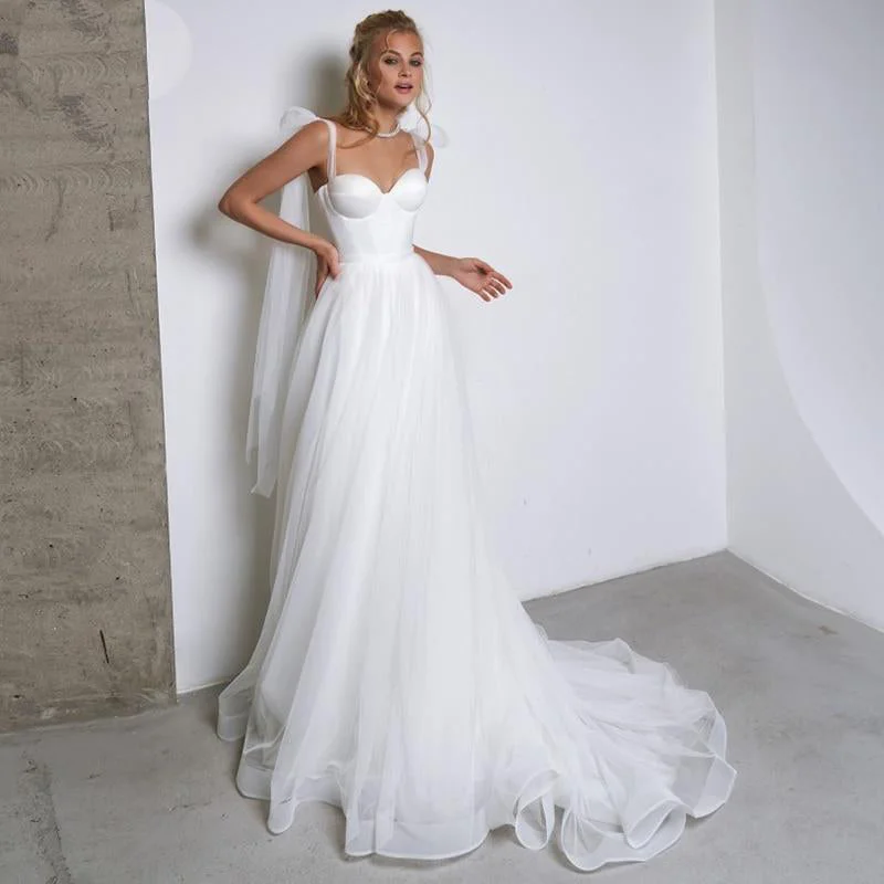 Simple A-Line Sweetheart Backless Beach Wedding Dresses Soft Satin Bridal