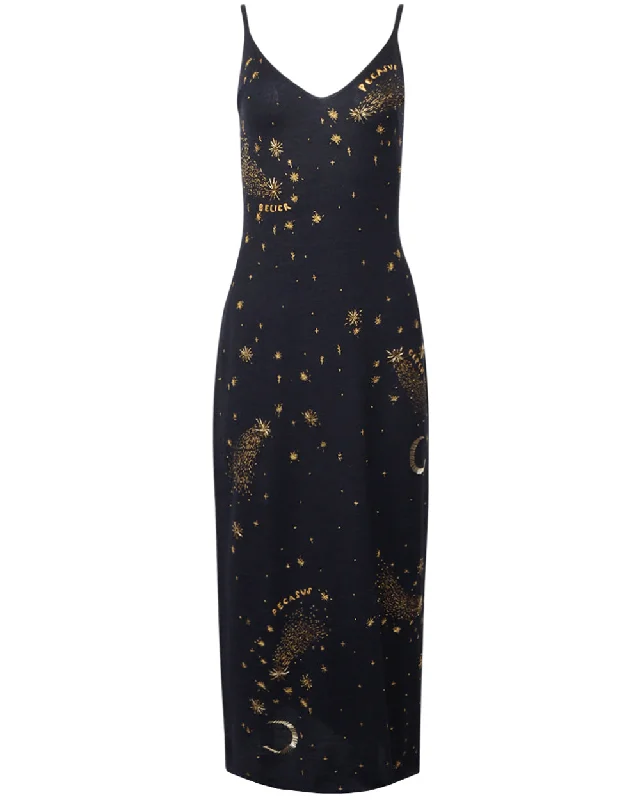 Navy Denise Embroidered Midi Dress