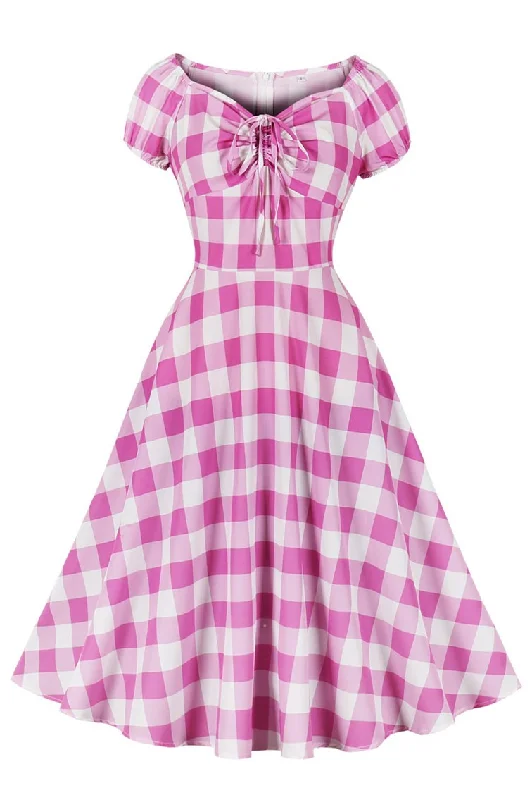 Barbie Pink Gingham Puff Sleeve Midi Dress