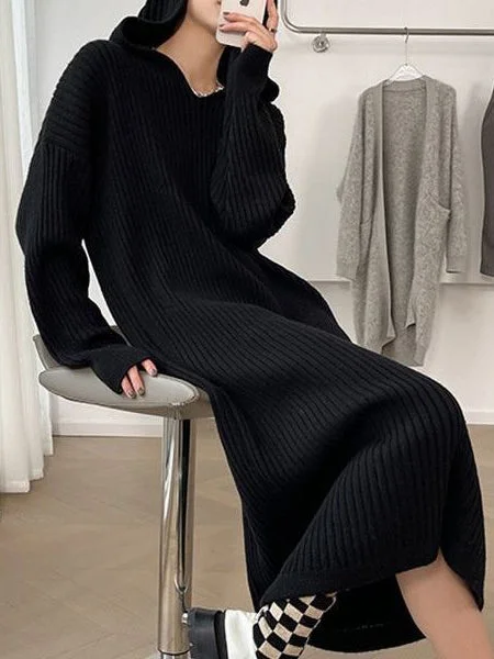 VibeMartini-Casual Hooded Knitted Long Dress