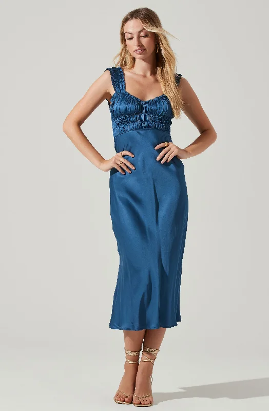 Enola Satin Smocked Midi Dress