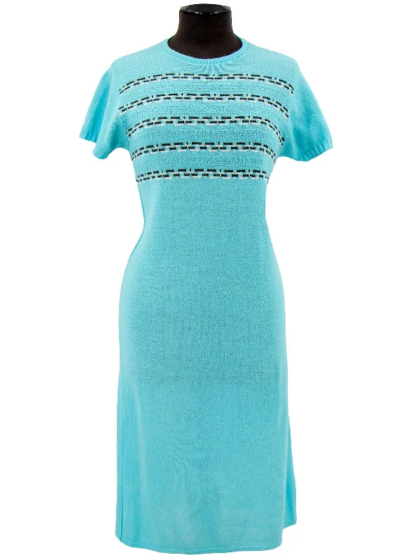 Vintage 1950s Cyan Blue Knitted Midi Dress