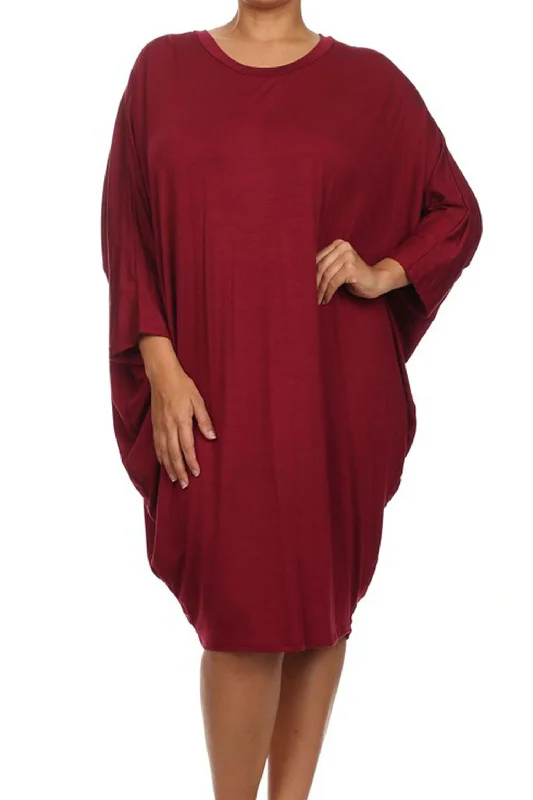 Women's Plus Size Casual Loose Fit Dolman Sleeve Midi Dress