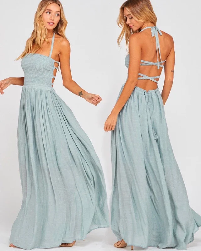 On Cloud 9 Halter Tube Smocked Maxi Dress - More Colors