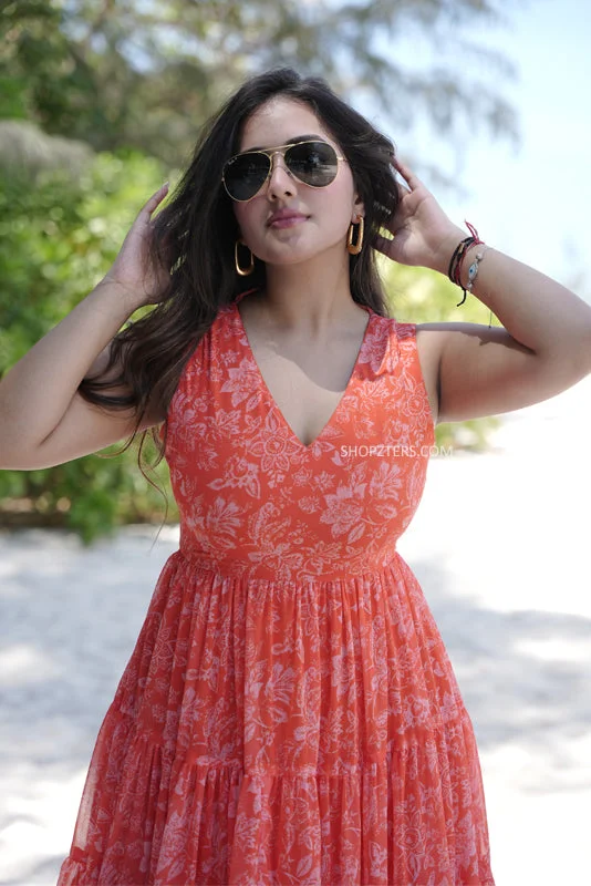 Orange Vibrant Petal Maxi Dress