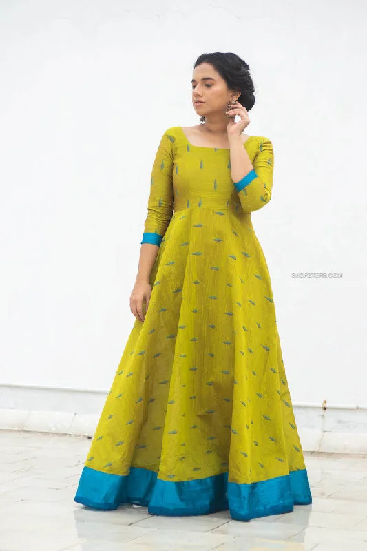 Pear Green Dupion Maxi Dress