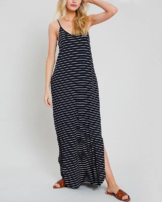 Weekend Striped Cami Maxi Dress with Pockets - Navy/White