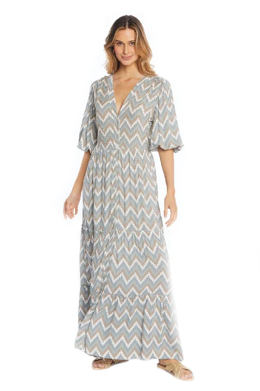 Zig Zag V-Neck Long Dress