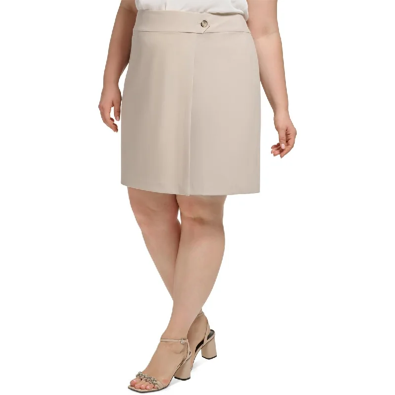 Plus   Womens Button Crepe Wrap Skirt