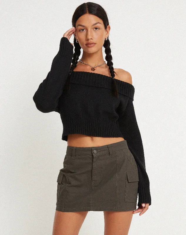 Ajeng Low Rise Cargo Mini Skirt in Panama Dark Grey