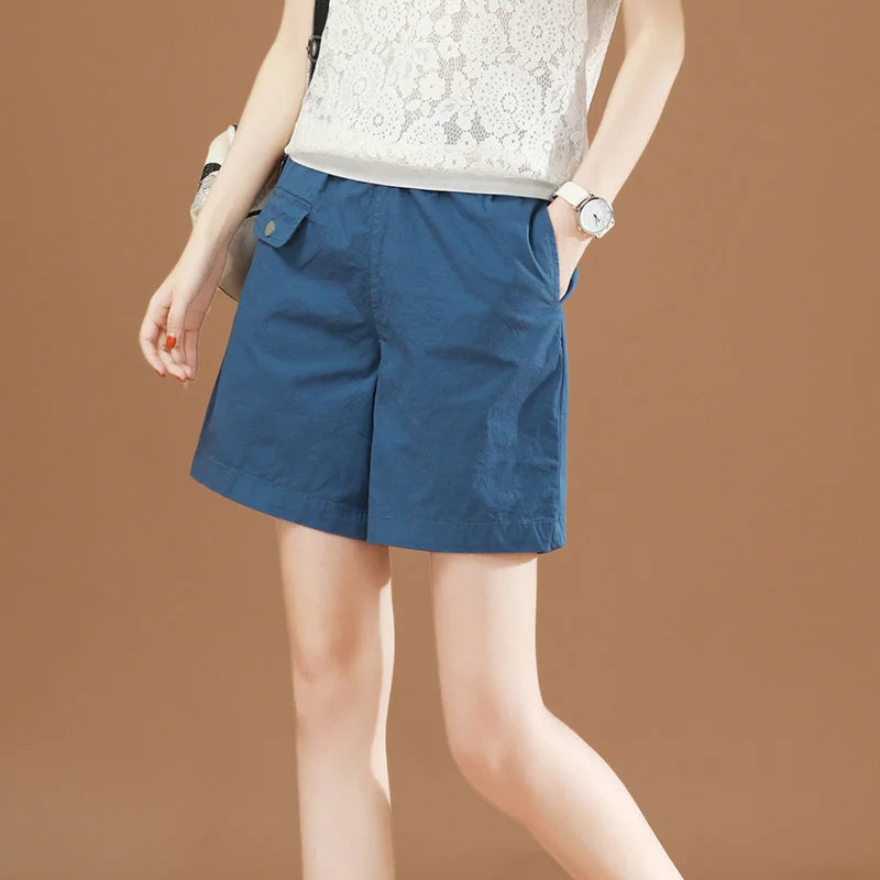 NiDELL Five-Point Shorts for Women . Summer New Elastic Waist Pure Color Casual Versatile Straight Shorts Thin Pt4875