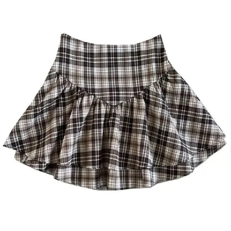 Preppy Aesthetic Plaid Ruffle Mini Skirt