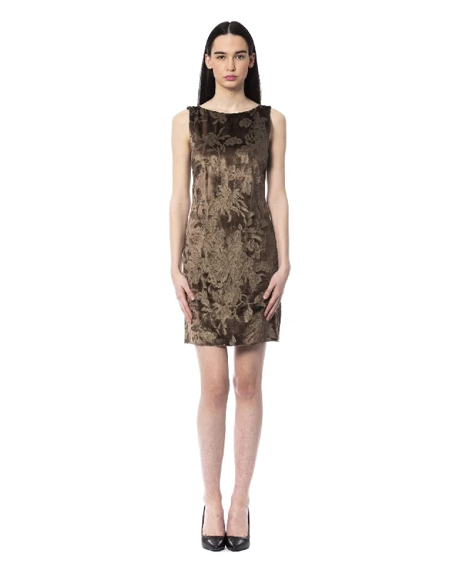 BYBLOS Women's Brown Floral Velvet Cocktail Dress