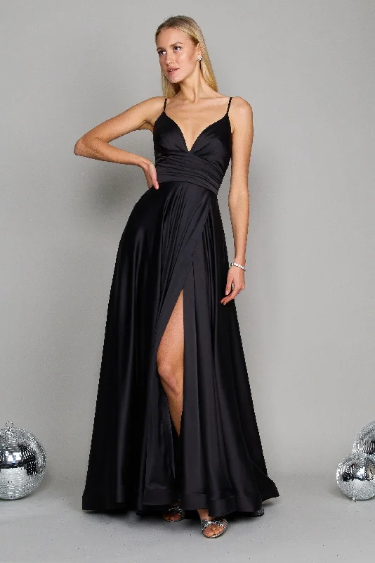 Dylan & Davids Long Spaghetti Strap Prom Formal Gown Black