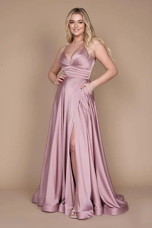 Dylan & Davids Long Spaghetti Strap Prom Formal Gown Mauve