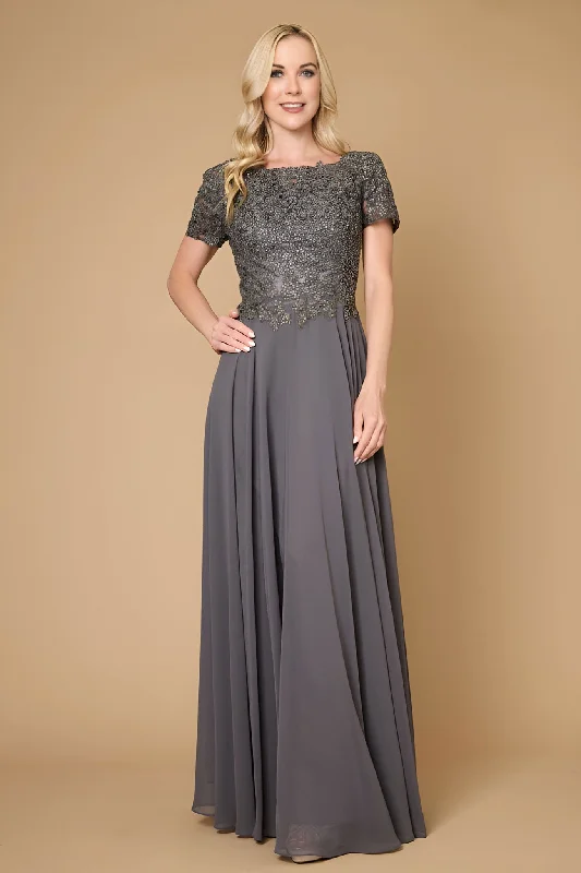 Dylan & Davids Short Sleeve Mother Of The Bride Evening Dress Charcoal