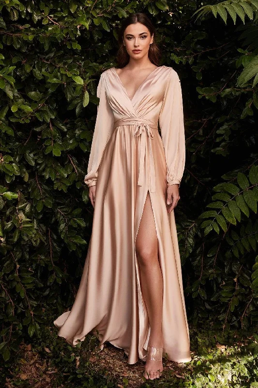 Cinderella Divine CD7475 Formal Long Sleeve Dress Evening Gown Nude