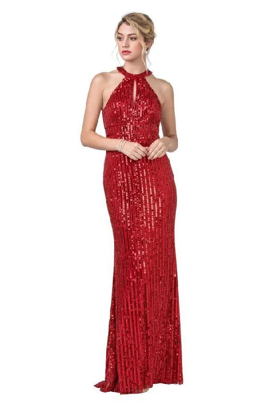 Prom Long Formal Halter Sequins Evening Gown