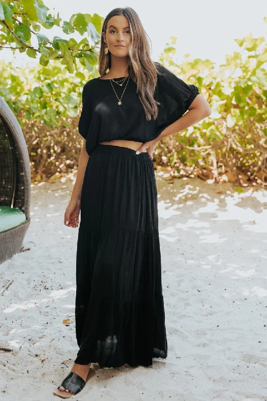 Sunrise Short Sleeve Top & Maxi Skirt Black Set - FINAL SALE