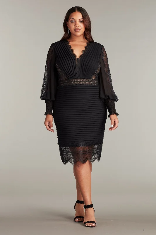 Tadashi Shoji BOS21070MXQ Long Sleeve Plus Size Pleated Cocktail Dress