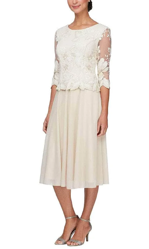 Alex Evenings - 82122420 Embroidered Quarter Sleeve Tea-Length Dress