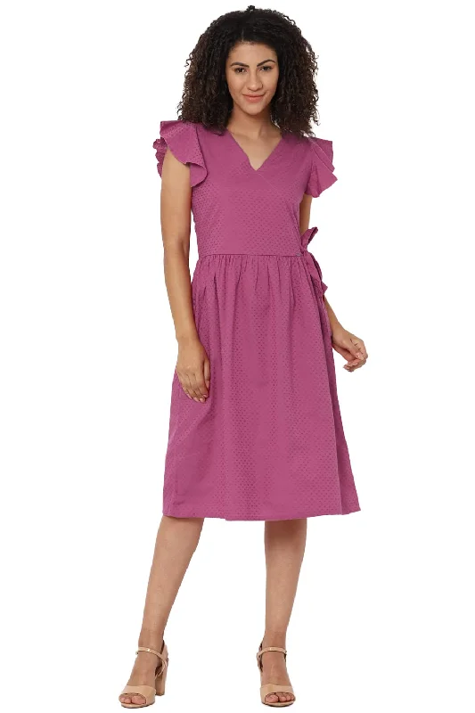 Allen Solly Textured Cotton Regular Neck Womens Dress (Magent)