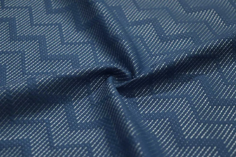 Blue Chevron Cotton Silk Dobby Fabric