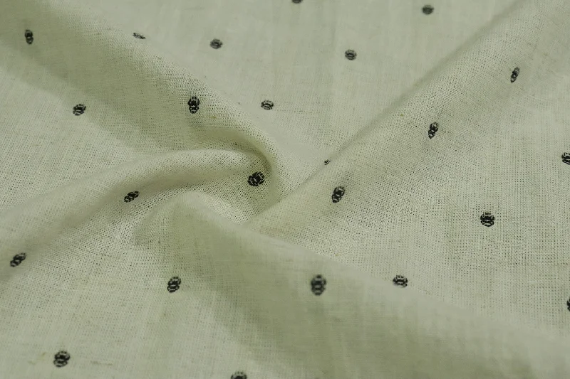 Cream Polka Dots Embroidered Cotton Flax Fabric