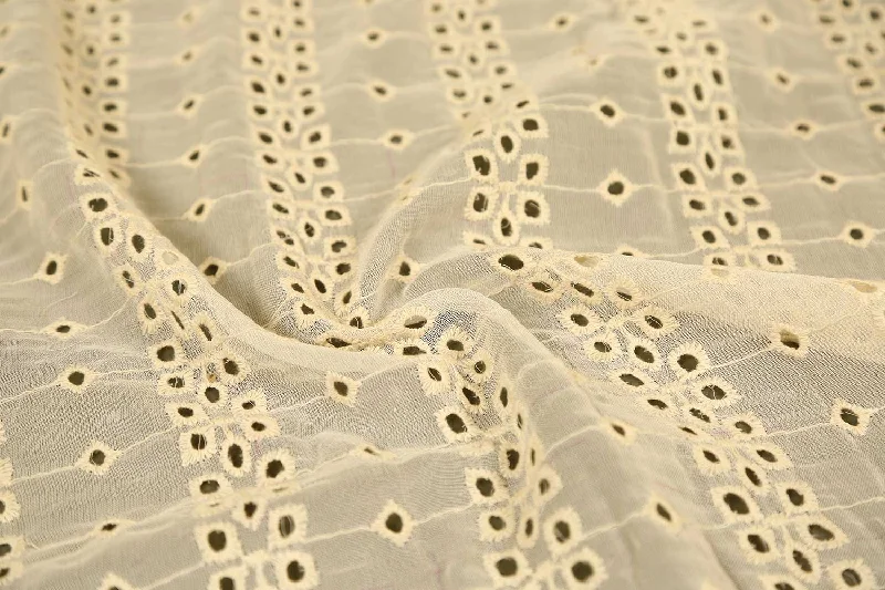 Cream Traditional Cotton Georgette Schiffli Fabric