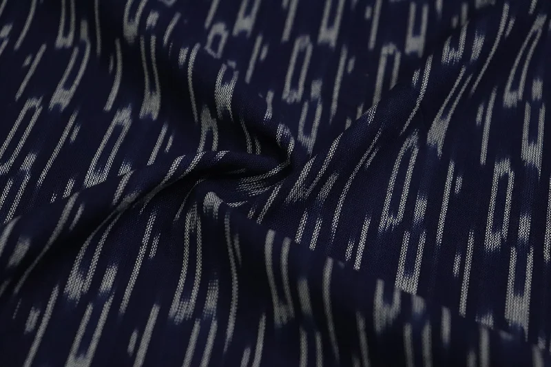 Dark Blue & White Motifs Cotton Ikat Fabric